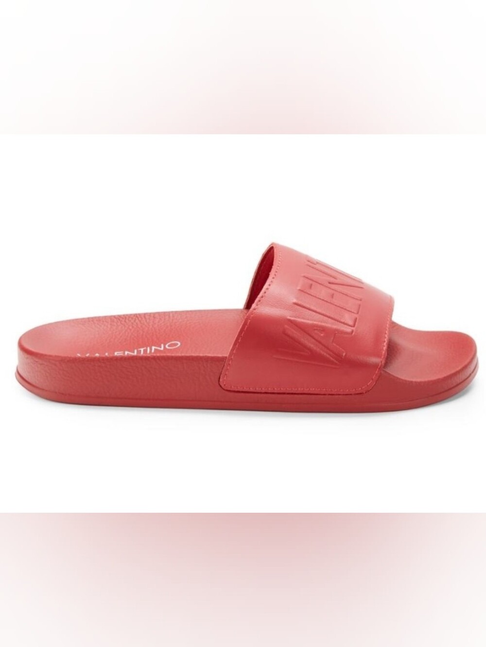 Valentino Dark Red Embossed Leather Logo Leo Slide, EU 42, M 9, W 10.5, EUC